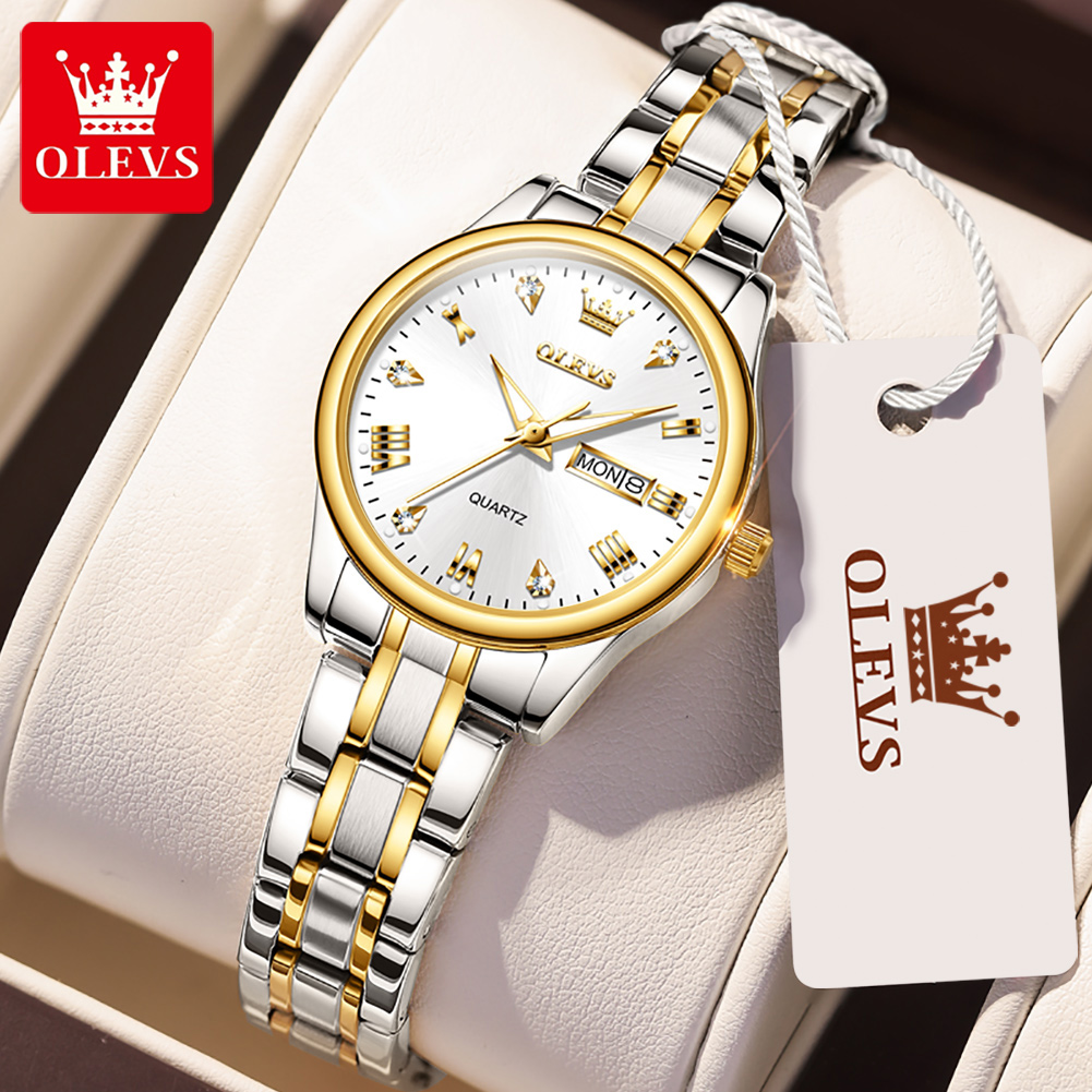 Luxury Watch Leather Strap - OLEVS-Montre à Quartz Étanche pour Femme,