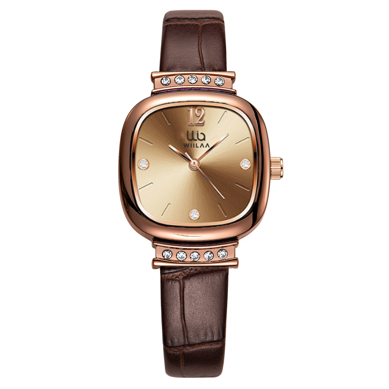 Luxury Watch Leather Strap - Montre carrée en or rose pour