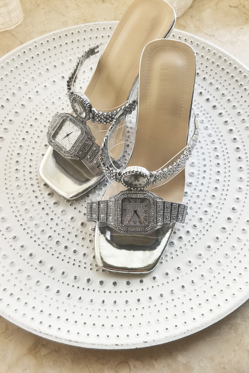 Luxury Watch Leather Strap - Sandales à talons hauts pour femmes,