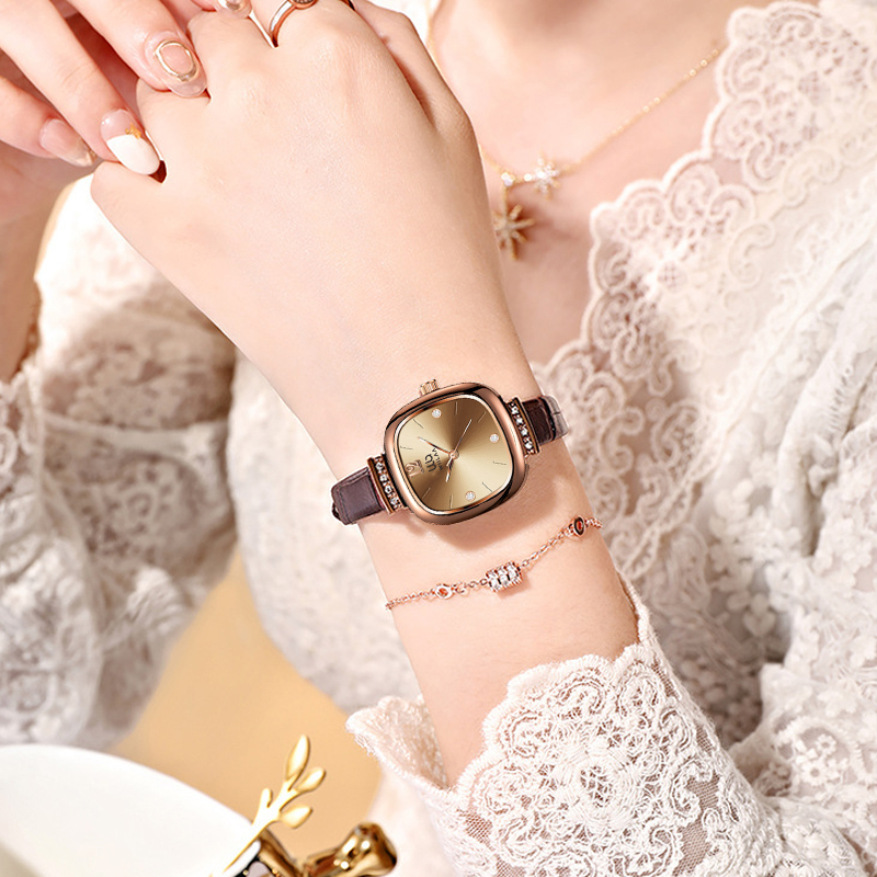 Montre carrée en or rose pour  - Luxury Watch Leather Strap avis et prix