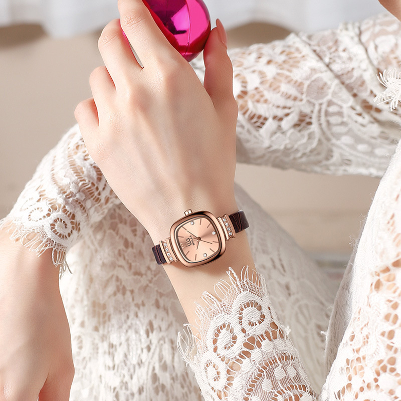 Montre carrée en or rose pour  - Luxury Watch Leather Strap avis et prix