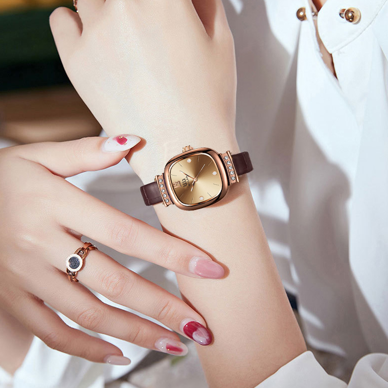Montre carrée en or rose pour  - Luxury Watch Leather Strap avis et prix