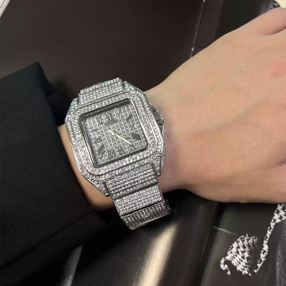 Montre carrée Ice Out dorée ou - Luxury Watch Gold And Black avis et prix