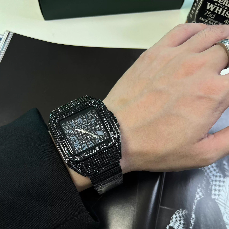 Montre carrée Ice Out dorée ou - Luxury Watch Gold And Black avis et prix